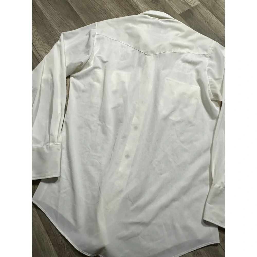 Vtg H BAR C Western Shirt Mens Wagon Wheel Pearl Snap Permanent Press‎ White